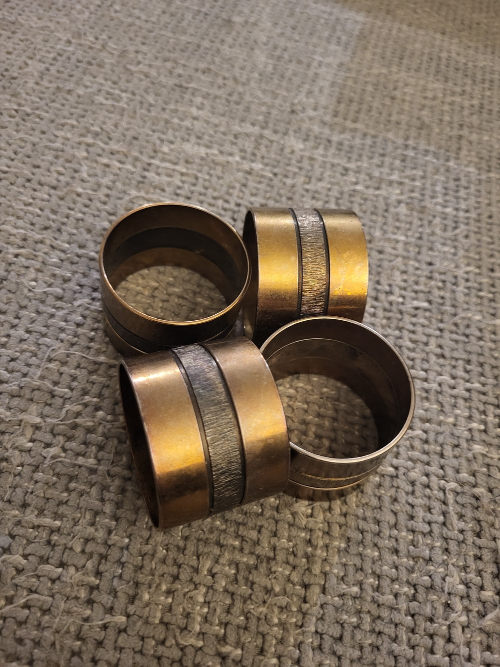 Vintage Brass Napkin Rings With Dark Metallic Accent, Hong Kong